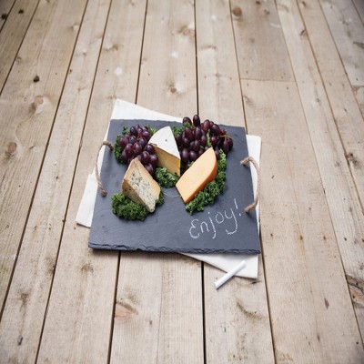 Rustic Black Slate Rectangular Cheese Board with Hemp Handles