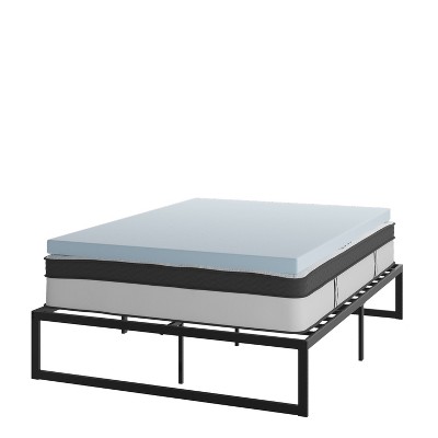 Flash Furniture 14 Inch Metal Platform Bed Frame with 12 Inch Pocket Spring Mattress in a Box and 3 inch Cool Gel Memory Foam Topper