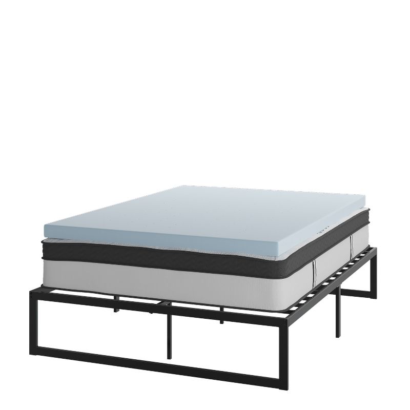 Flash Furniture 14 Inch Metal Platform Bed Frame with 12 Inch Pocket Spring Mattress in a Box and 3 inch Cool Gel Memory Foam Topper, 1 of 16