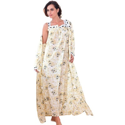 Only Necessities Women's Plus Size Long 2-Piece Cabbage-Rose Peignoir Set