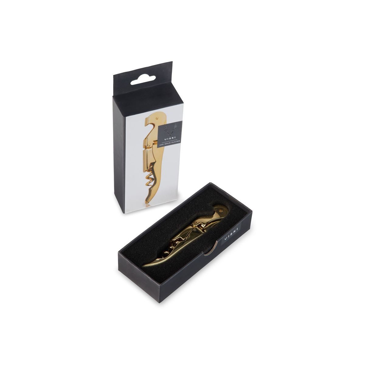 Viski 24k Gold Plated Signature Double Hinged Corkscrew Wine Opener with Foil Cutter, Wine Bottle Opener for Home Bar, Kitchen, Gifts for Wine Lovers