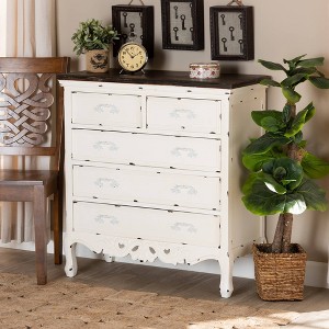 Baxton Studio Levron Two-Tone Wood 5 Drawer Storage Cabinet Walnut Brown/White: Chic Storage for All Ages, No Assembly Required - 1 of 4