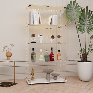 VYNXARIA Tempered Glass Display Cabinet,Wine & Storage Cabinet,Door Locks,Adjustable Feet for Uneven Ground,White - 1 of 4