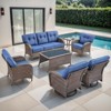 Belord Brown Wicker 7 Piece Patio Furniture Set with 5" Thick Cushions, Outdoor Patio Furniture Set with Swivel Gliding Rocker Chairs and Club Chairs - 3 of 4