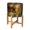 Evergreen Metallic Patina Planter With Wood Stand Set of 2 - 4 of 4
