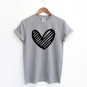 Simply Sage Market Women's Heart Scribble Short Sleeve Garment Dyed Tee - 1 of 4
