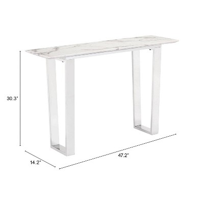 Sleek Faux Marble and Brushed Steel Console Table with Storage