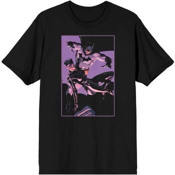 Men's DC Comic Bok Batman & Batgirl Superheroes Black Graphic Tee Shirt