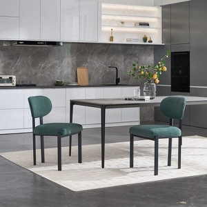 PexFix Modern Dining Room Chairs Set of 2 Mid-Century Upholstered Boucle Kitchen Dining Chairs Accent Side Chairs with Black Metal Legs Antique Green - 1 of 4