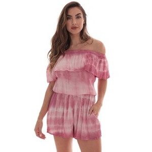 Riviera Sun Womens Tie Dye Off-Shoulder Rayon Crepe Printed Romper for Women - 1 of 3