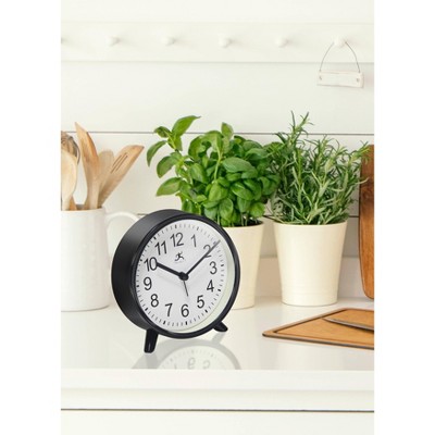 Black Plastic 5.75" Tabletop Alarm Clock with White Face