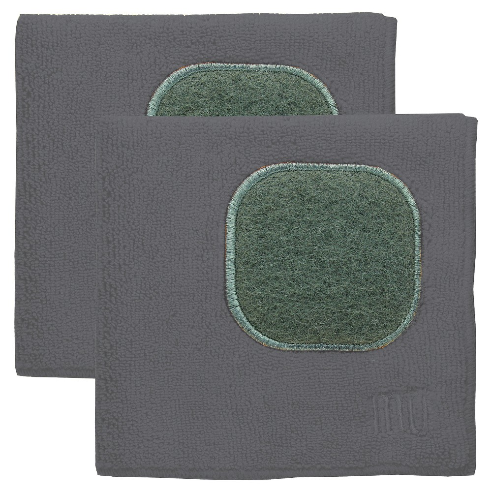 Photos - Towel 2pk Microfiber Dish Cloths with Scrubber Dark Gray - MU Kitchen