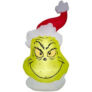 Gemmy Christmas Airblown Inflatable Flat Grinch Head Giant Dr. Seuss, 10.5 ft Tall, Multicolored - 1 of 4