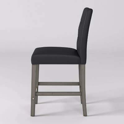 Graphite Black Vegan Leather and Wood Counter Height Barstool