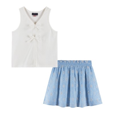 Andy & Evan  Kids  White Rib Knit Tank and Skirt Set