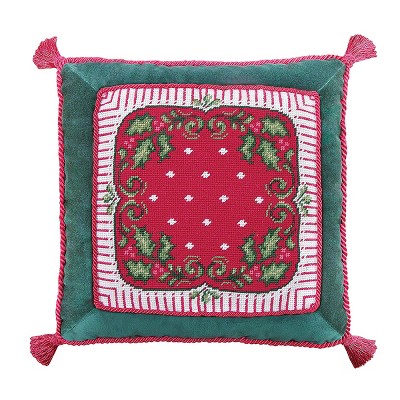 C&F Home 16" x 16" Happy Holly-Days Needlepoint Pillow