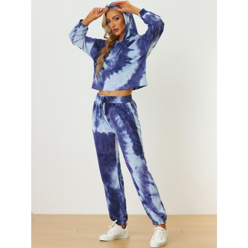 Allegra K Women's Tie Dye Pullover Hoodie Drawstring Jogging Sports 2 Pieces Outfit Sweatsuits, 2 of 6