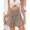 Women's High Waist Drawstring Shorts - Adjustable Boho Beach Shorts with Casual Wide Leg for Vacation & Summer  Khaki,S - 2 of 4