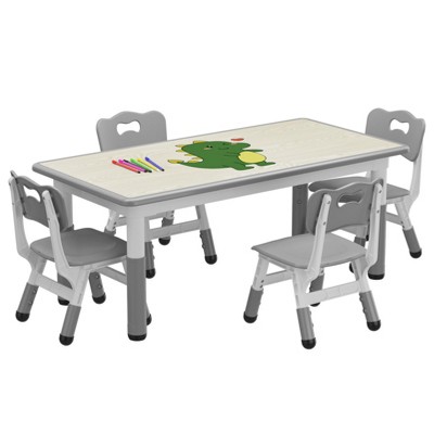Kids Table and 4 Chairs Set, Height Adjustable Toddler Table and Chair Set for Ages 2-10