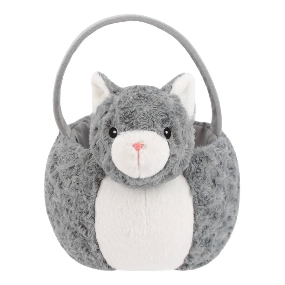 Novelty Plush Decorative Cat Easter Basket Gray - Spritz