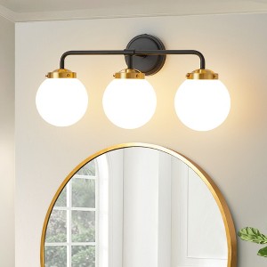 POWLIG 22.44-in 3-Light Black&Gold Bathroom Light Fixtures Over Mirror Vanity Lighting with Milk White Glass Globe Shades - 1 of 4