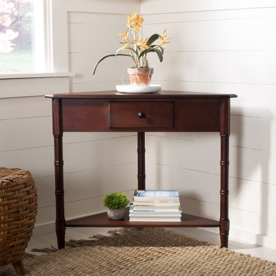 Cherry Triangular Wood Corner Console with Storage, 38"x22"