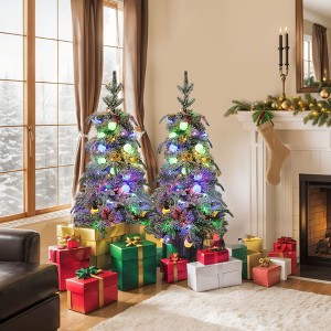 NicBex 3ft Prelit Snow Flocked Artificial Christmas Trees Set of 2 with 220 Branch Tips and 180 LED Lights for Indoor Decor, White - 1 of 4