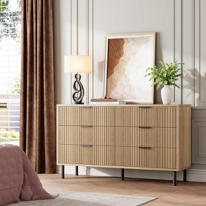 6 Drawer Fluted Dresser for Bedroom, Modern Wide Chest of Drawers with Metal Legs and Anti-Tip Kit, Wood Storage Organizer for Living Room - 1 of 4