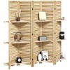 HOMCOM 5 Panel 67" Tall Wood Privacy Screen Room Divider with 3 Display Shelves, and Folding Storage for Bedroom or Home Office, Natural Wood - 4 of 4