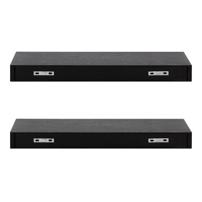 Havlock Black Solid Wood Floating Wall Shelves, Set of 2