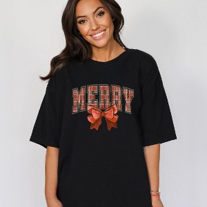 Simply Sage Market Women's Coquette Plaid Merry Short Sleeve Garment Dyed Tee - 1 of 4
