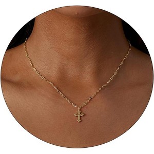 Gold Sideways Cross Necklace for Women, 14K Gold Plated Simple Everyday Choker - 1 of 4
