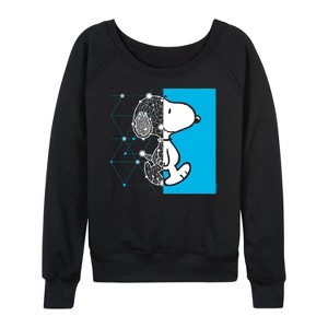 Women's - Peanuts - Snoopy Wire Frame Lightweight French Terry Wide Neck Long Sleeve Graphic Shirt - 1 of 4