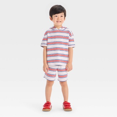 Toddler Boys' Short Sleeve 4th of July Striped Hooded Knit Shorts Set - Cat & Jack™ White