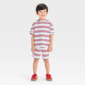Toddler Boys' Short Sleeve 4th of July Striped Hooded Knit Shorts Set - Cat & Jack™ White - 1 of 4