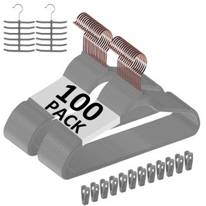 VECELO 30/50/60/100 pk Velvet Clothes Hangers Non Slip & Space-Saving Clothes Hangers with Finger Clips & Tie Rack 9 Color - 1 of 4