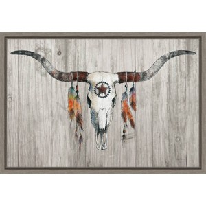 Amanti Art 23"x16" Longhorn on Wood by Avery Tillmon Framed Canvas Wall Art Print - 1 of 4