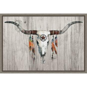 Amanti Art 23"x16" Longhorn on Wood by Avery Tillmon Framed Canvas Wall Art Print