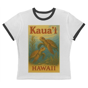 Rerun Island Women's Kauai Hawaii Turtles Short Sleeve Graphic Cotton Retro Vintage Ranger Baby Tee - White Caviar 2X - 1 of 4