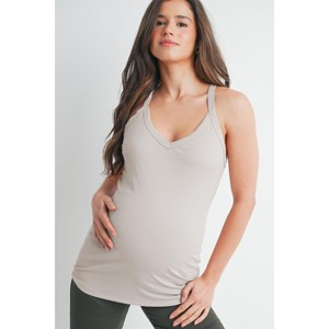 Hello Miz Ribbed V Neck Racerback Maternity Tank Top - 1 of 4