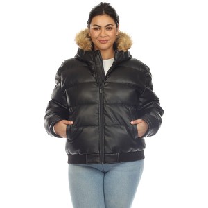 Women's Removable Faux Fur Hoodie Bomber Leather Jacket - White Mark - 1 of 4