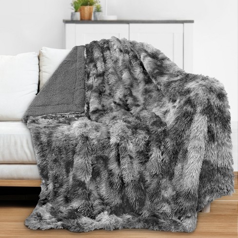 Pavilia Fluffy Faux Fur Reversible Throw Blanket For Bed, Sofa, And Couch,  Tie-dye Gray/twin - 60x80 : Target