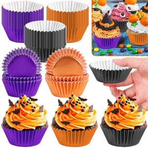 300 Pcs Halloween Foil Cupcake Liners Black Purple Orange Foil Metallic Cupcake Wrappers Halloween Party Standard for Halloween Party Birthday - 1 of 4