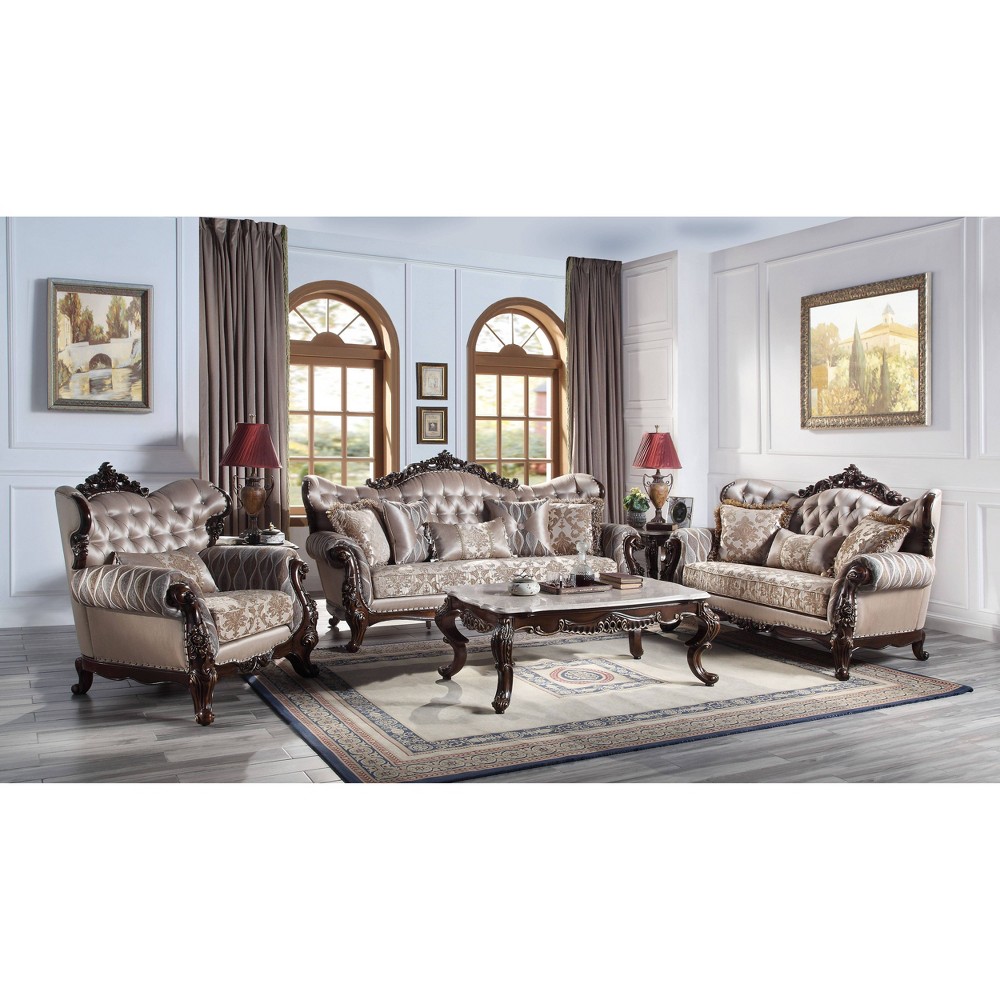 Photos - Sofa 46" Benbek Accent Chair Fabric/Antique Oak Finish - Acme Furniture