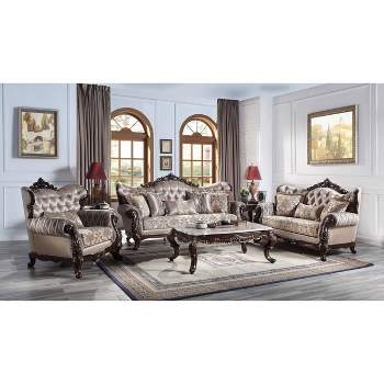 46" Benbek Accent Chair Fabric/Antique Oak Finish - Acme Furniture