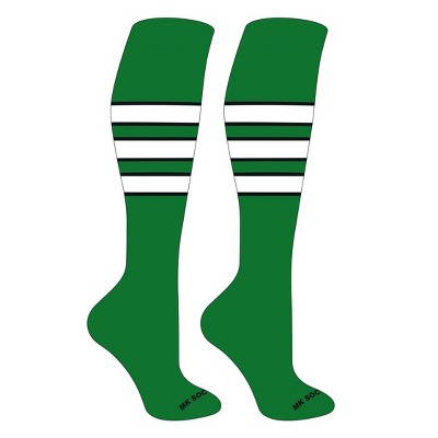 MK Socks Striped OTC Baseball, Softball, Football Socks (C) Kelly Green, Black, White (M)