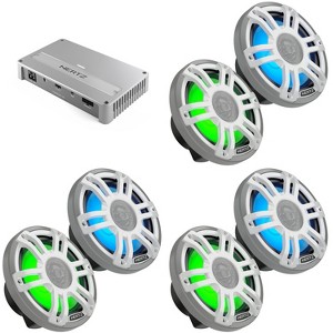 Hertz 3 Pair HMX 7.7 S-LD-SW – 7.7" Hi-End LED Marine Coaxial Speaker with Venezia V6 - 6-Channel Marine Amplifier - 1 of 4