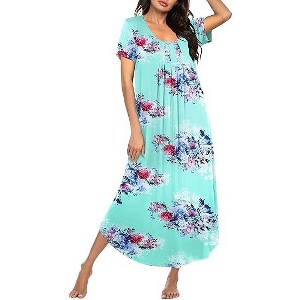 Ekouaer Long Nightgowns for Women House Dress Plus Size Sleepwear Pleated Full Length Loungwear - 1 of 3
