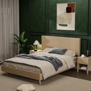 UNISOAR Wood Headboard Queen/KING Size, Fluted Panel Headboard with Vertical Groove Design, Wingback Boho Style for Bedroom, Natural Oak Finish - 1 of 4