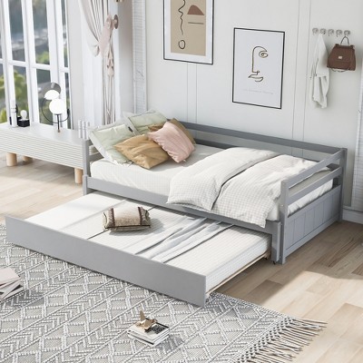 Twin To King Size Wood Daybed With Trundle Bed, Gray-modernluxe : Target